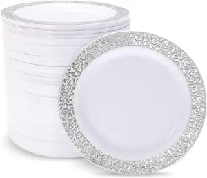 पुनश्च Tableware प्लेटें 58pcs सेट प्लास्टिक सेट शादी बर्तन डिनर व्यंजन सोने थोक प्लास्टिक लक्जरी हड्डी चीन कस्टम पार्टी