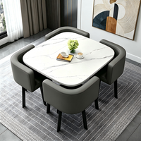 Ensemble de table à manger avec 4 chaises, table ronde en marbre pour restaurant, blanc, pour restaurant commercial de luxe, mobilier de restaurant moderne pour l'extérieur