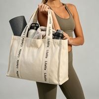 Sac fourre-tout en toile personnalisé avec logo OEM, robuste, 16 oz, réutilisable, en coton, avec sangle en sangle imprimée et poche intérieure