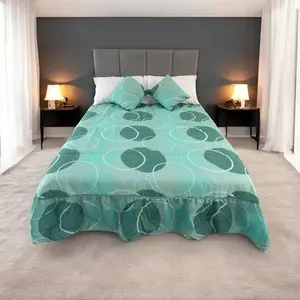 Juego de edredón de primavera tamaño matrimonial 2.4m x 2.2m con estampado de hojas y volantes, ropa de cama ligera para el hogar - Product Image 5