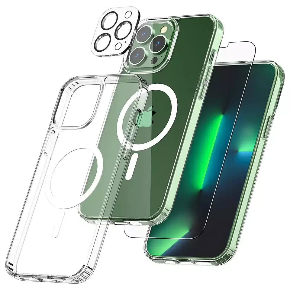 3 In 1 For Iphone 14 Pro Max Magnetic Case Tempered Glass Camera Lens Screen Protector+mobile phone phone case