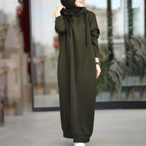 Solid Color Luxury Autumn and Winter Hooded Coat Loose <strong>Fleece</strong> Sweatshirt Modest Abaya Women Muslim Dress for Women <strong>Kaftans</strong> - Product Image 1