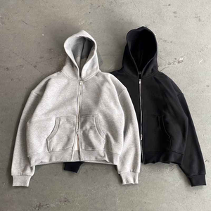 เสื้อฮู้ดดี้ผ้าฝ้ายเฟรนช์เทอร์รี่คุณภาพสูง 500 กรัม 100% ตกแต่งด้วยคริสตัล ทรงครอป สไตล์สตรีทแวร์ ซิปหน้า ลุคเรียบง่าย ซักแล้ว - Product Image 2