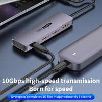 Hub USB3.2 Gen2 Type-C 4 ports en alliage d'aluminium de haute qualité avec vitesse de 10 Go, accessoire informatique quatre-en-un en stock