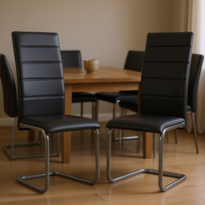 Sedie da pranzo in ecopelle con struttura in acciaio, design moderno, rivestimento confortevole, set di 2 - Product Image 2