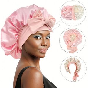 Gorros de Satén Dobles Personalizados al por Mayor con Banda de Amarre para Mujeres con Cabello Rizado Natural - Product Image 4
