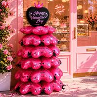 Torre de Globos 3D con Forma de Corazón para Decoración de Fiestas de San Valentín, Color Rosa y Negro, para Fondo de Decoración de Compromisos
