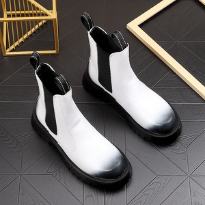 Stivali da <span class=keywords><strong>uomo</strong></span> <span class=keywords><strong>bianchi</strong></span> per stivali lunghi stile britannico a botte Chelsea in pelle alta alla moda con fondo spesso <span class=keywords><strong>stivaletti</strong></span> per la primavera - Product Image 3