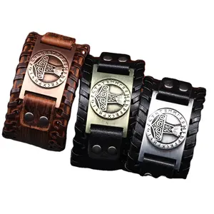Großhandel Leder armband Viking Wolf Hammer Life Tree Leder armband für Männer Verstellbares Armband Leder