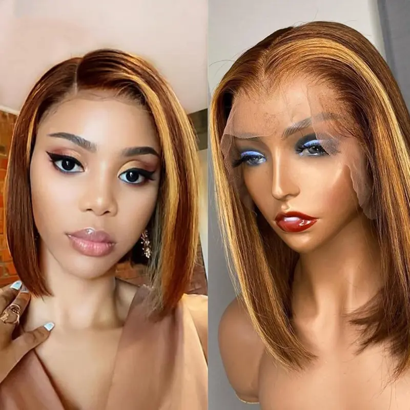 Blonde Lace Front Bob Wig Glue-less Piano Color Human Hair Lace Closure Wig For Black Women Pretty girl