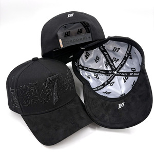 3D Embroider <strong>Gorras</strong> Metallic Tags Cotton Suede Visor <strong>Gamuza</strong> Satin Lining Brand Tube Rhinestone Diamond Customize Baseball Caps - Product Image 1