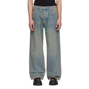 Jean baggy classique pour homme, délavé, avec rivets, taille mi-haute, 5 poches, coupe oversize, en denim, collection printemps, vente en gros - Product Image 1