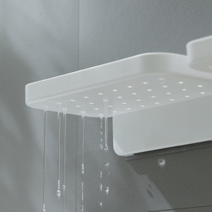 Étagère murale Leyix en plastique blanc, 1 niveau, pour salle de bain et cuisine, montage sans perçage - Product Image 3
