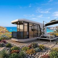 Maison capsule spatiale préfabriquée de luxe, personnalisée, style moderne, glamping, cabane Apple avec salle de bain complète, cuisine, grande fenêtre au sol