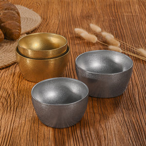 Tazones de arroz retro de acero inoxidable 304, color gris copo de nieve, redondos y cuadrados, de doble capa, aislantes del calor, para sopa y condimentos, para uso doméstico. - Product Image 2