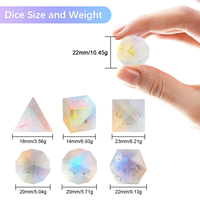 Vente en gros usine : Ensemble de dés de jeu de société en cristal K9 givré, faits main, polyédriques D&D D20/D6, arc-en-ciel, 20 faces, 7 pièces