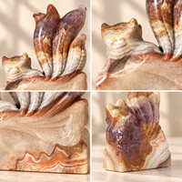Figurine sculptée en cristal de renard à neuf queues en améthyste et agate, ornement décoratif en pierre pour la maison, le bureau et comme cadeau