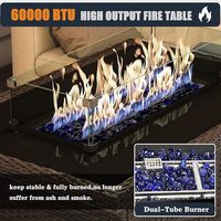 Table de foyer au gaz propane de 44 pouces avec couvercle en verre et rotin tressé pour terrasse extérieure