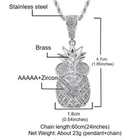 Promotion Collier pour Homme Hip Hop en Laiton avec Pendentif Ananas de Dessin Animé en Zircon, Serti de Zircons, Bijoux Streetwear Vente en Gros