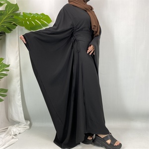 Abaya Negra de Color Sólido con Diseño de Mariposa y Cintura Ajustable con Cordón para Mujeres Musulmanas, Ideal para Celebrar el Eid (1477) - Product Image 3
