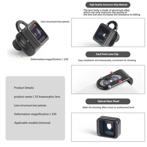 เลนส์แอนามอร์ฟิก HD 1.55X สำหรับโทรศัพท์, เลนส์วิดีโอแบบไวด์สกรีนสำหรับมือถือ คลิปหนีบเลนส์กล้องสมาร์ทโฟน ตัวเรือนโลหะสำหรับการถ่ายทำภาพยนตร์ - Product Image 4
