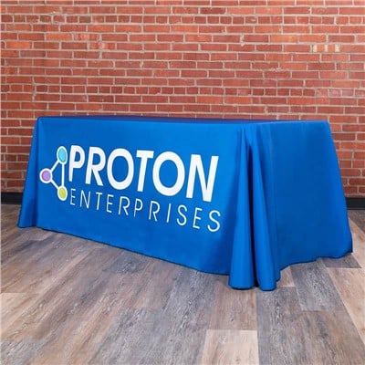 6ft /8ft Custom Logo Loose /Fitted Table Skirt Free Design Fabric Printed Table Cloth for Trade Show Advertising Propaganda