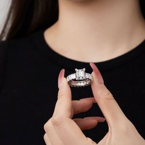 Dylam <b>Choker</b> Fine Fashion Jewellery Women S925 <b>Silver</b> Rhodium Plated 5A Cubic Zirconia Baguette Eternity Wedding Band Rings - Product Image 3