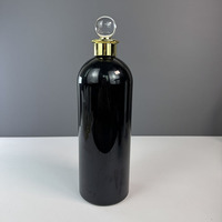 Bouteille de shampoing Hengjian noire au design unique, en plastique PET de luxe, 1000 ml (1 L), avec pompe dorée, pour shampoing et savon.