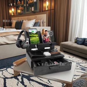 Wooden Desktop Storage <b>Rack</b> 9.1x7.48x7.1inch Solid Wood Phone Holder Headphone <b>Glasses</b> Watch Organizer Home Office Use - Product Image 5