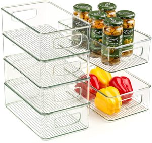 Set Of 8 Refrigerator Organizer Bins Stackable Plastic Fridge Organizers With Lids for Freezer Kitchen Cabinet Pantry BPA Free