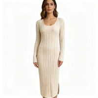 Athena Maxi – Robe pull longue en maille côtelée bleue pour femme, personnalisable OEM & ODM, haute qualité, vente en gros