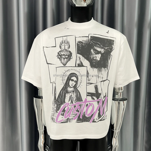 Shangshang เสื้อยืดพิมพ์ลาย DTG สำหรับผู้ชายเสื้อยืดผ้าฝ้าย100% เทอร์รี่จากฝรั่งเศสออกแบบได้ตามที่ต้องการ - Product Image 3
