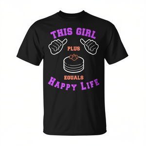 T-shirt unisexe pour adulte à manches courtes et col rond avec impression sérigraphiée « This Girl Plus Pancakes Equals Happy Life » - Product Image 3