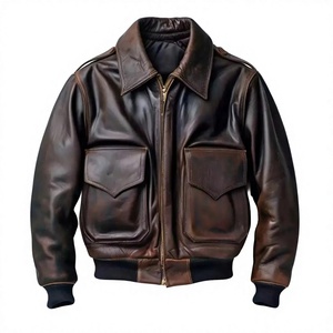 Wholesale Custom Men's <b>Vintage</b> PU <b>Bomber</b> <b>Jacket</b> Eco-Friendly Windproof Breathable Garment Dyed Turn-Down Collar Zipper Closure - Product Image 6