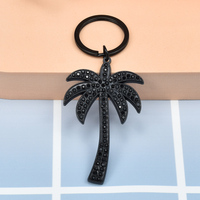 Maßgefertigte Schwarze Metall-Strass-Schlüsselanhänger in Form von Buchstaben und Kokospalmen, Schlüsselring für Urlaub und Reisen, Werbeartikel