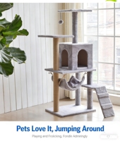 Grande structure d'escalade pour chat en bois, avec lit, griffoir, jouet arbre, capsule spatiale et hamac, en carton
