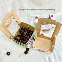 En stock, boîte en papier pour l'emballage des cerises avec poignée et fenêtre transparente, boîte en carton ondulé jetable pour l'emballage des cerises fraîches
