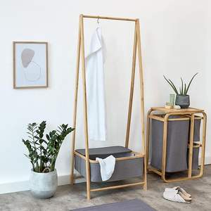 Estante de madera de bambú con estantes para ropa, estante colgante para niños, niños y adultos, abrigo de zapatos de tela - Product Image 2