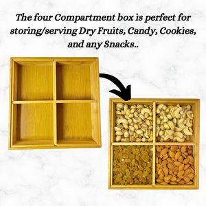 Bamboo Four Compartment <b>Storage</b> Tray With Lid For Nuts Dried Fruit Snacks Rectangle Shape 580g <b>Weight</b> - Product Image 2