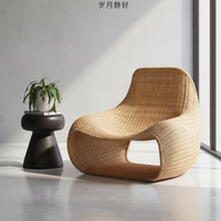 Fauteuil de salon confortable en rotin d'intérieur, dossier haut, inclinable manuellement - Design moderne et tendance pour salon, chambre, terrasse