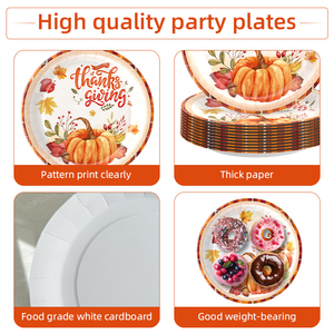 Ensemble d'assiettes en papier jetables écologiques élégantes pour Thanksgiving, vaisselle d'automne, motif citrouille et feuille d'érable, vente chaude pour l'automne - Product Image 2