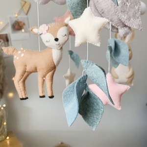 <span class=keywords><strong>Mobile</strong></span> de berceau personnalisé en bois avec animaux de la forêt (hibou, <span class=keywords><strong>renard</strong></span>, lapin, cerf) pour bébé, <span class=keywords><strong>mobile</strong></span> de berceau suspendu bohème, jouet en peluche - Product Image 4