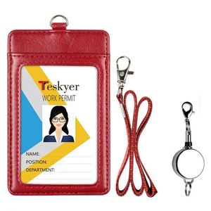 Soft PU Leather ID Card <b>Holders</b> Promotional Lanyard Card <b>Holder</b> with Telescopic Buckle for Office - Product Image 1