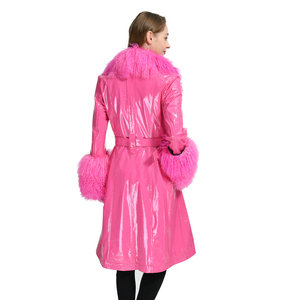 Nuovo Arrivo: Cappotto in <span class=keywords><strong>Pelle</strong></span> di Pecora con Collo e Polsini in Pelliccia di Pecora Mongola, Giacca in Vera <span class=keywords><strong>Pelle</strong></span> da <span class=keywords><strong>Donna</strong></span> Moda Autunno Inverno - Product Image 2