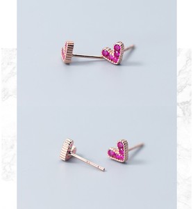 925 in argento Sterling rubino colore cubico Zirconia a forma di cuore placcato in oro rosa orecchini piccoli gioielli di moda per le donne - Product Image 6