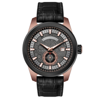 Personnalisation complète acceptable, OEM ODM, cadran avec design paysage lunaire, montre-bracelet pour homme, boîtier bicolore en acier inoxydable 316L et bracelet en cuir 7581M