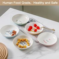 Ensemble de bols en céramique pour chat de 5,5 pouces de large, 5 assiettes colorées pour chatons, motifs mignons, nourriture humide, eau sèche, moustaches, outils de mesure