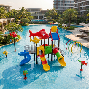 Parc aquatique commercial avec <span class=keywords><strong>piscine</strong></span>, aire de jeux aquatique en plastique et bassin à jets d'eau avec seau basculant pour enfants - Product Image 1