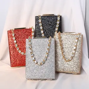 Strass Ketting Crossbody Vierkante Dames Handtas Fonkelende Banket Party Draagbare Avondtasje