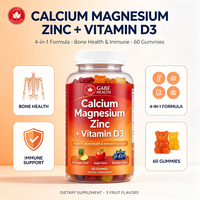 Gummies OEM Marque Blanche Calcium Magnésium Zinc Vitamine D3 4-en-1 pour la Santé Osseuse et Immunitaire, 60 Comprimés pour Adultes, Personnalisables